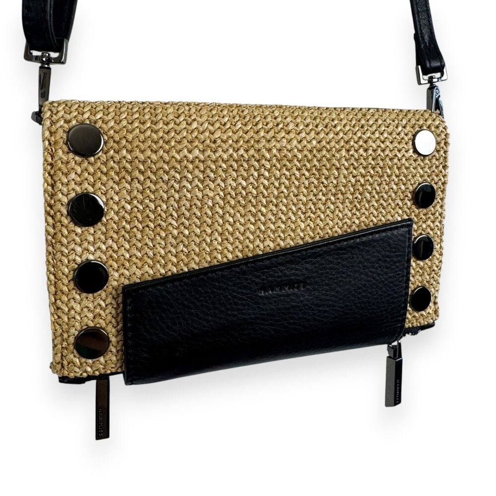 Hammitt Levy Chaparral Raffia Black Gunmetal Crossbody Wallet Clutch EUC+